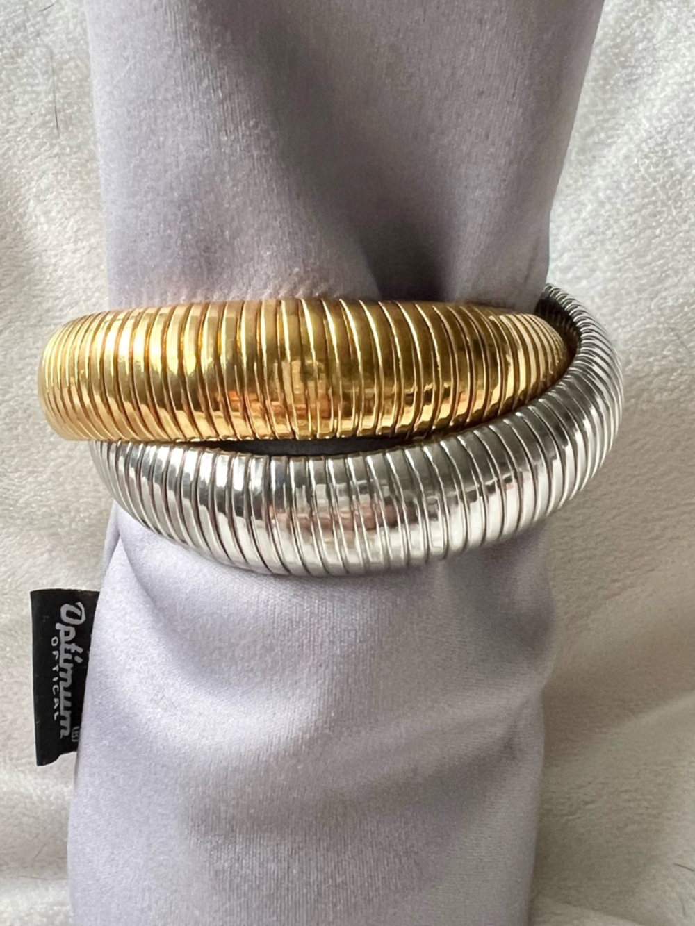 Gold and Silver Ribbed Bangle Bracelets